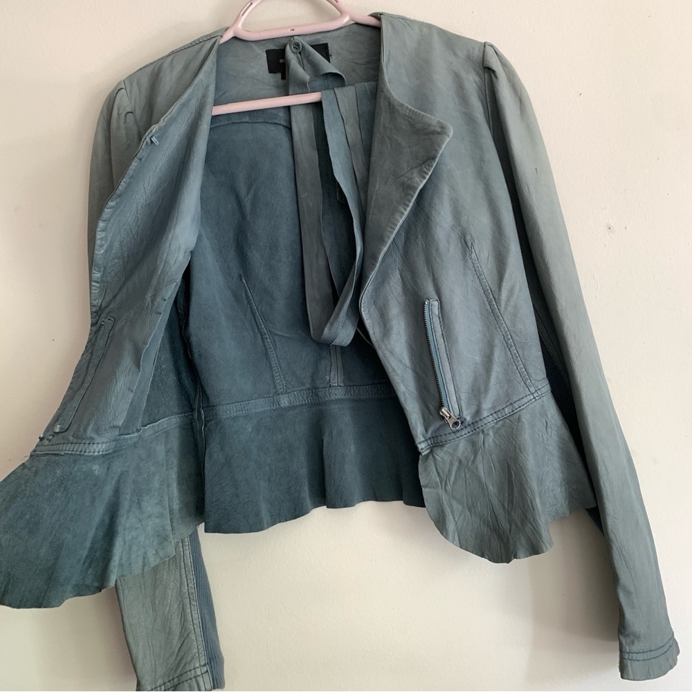 Bcbgmaxazria Women's Natural Leather Jacket Light Blue Gray (S/XS) - Picture 6 of 11